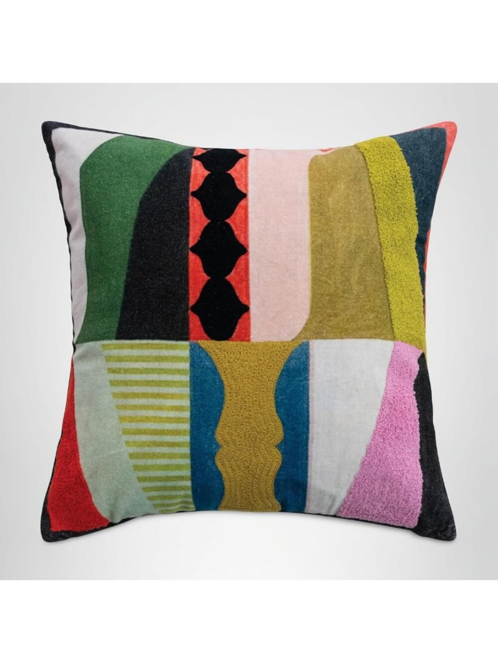 Abstract Design Velvet Pillow | Cotton, Embroidered, Tufted, Striped Back